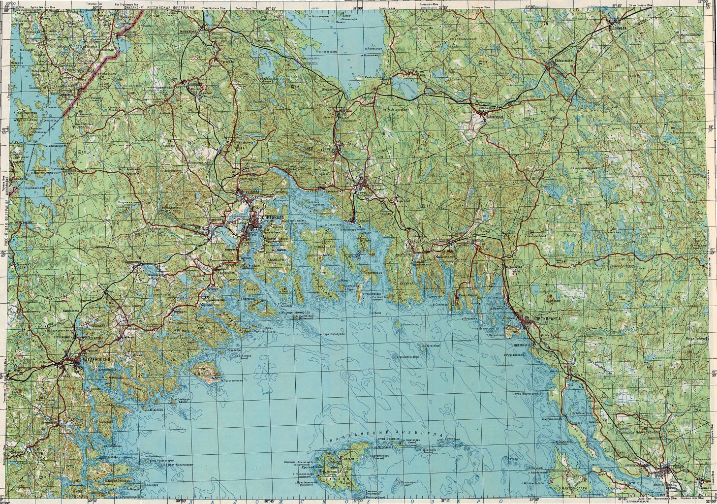 Топографическая карта Ладожского озера